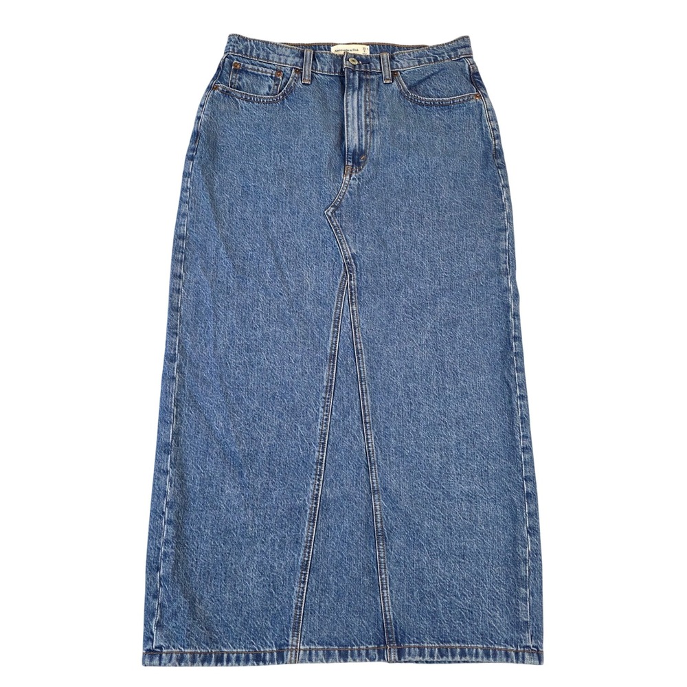 Abercrombie & Fitch Denim Maxi Skirt Split Back Hem Fall Jean Medium Wash 29 / 8